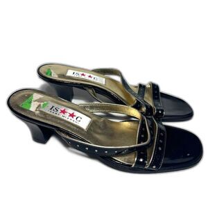 Isaac Mizrahi Kitten Heel y2k Black Gold Sandal Size 7 NWOB Deadstock Popstar
